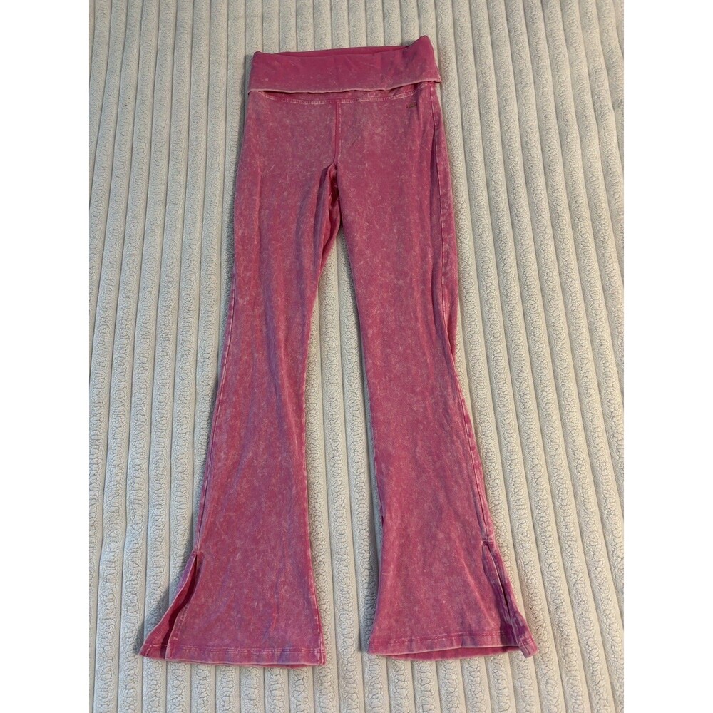 PINK Victoria Secret Acid Wash Foldover Flare leggings womens medium Barbie pink